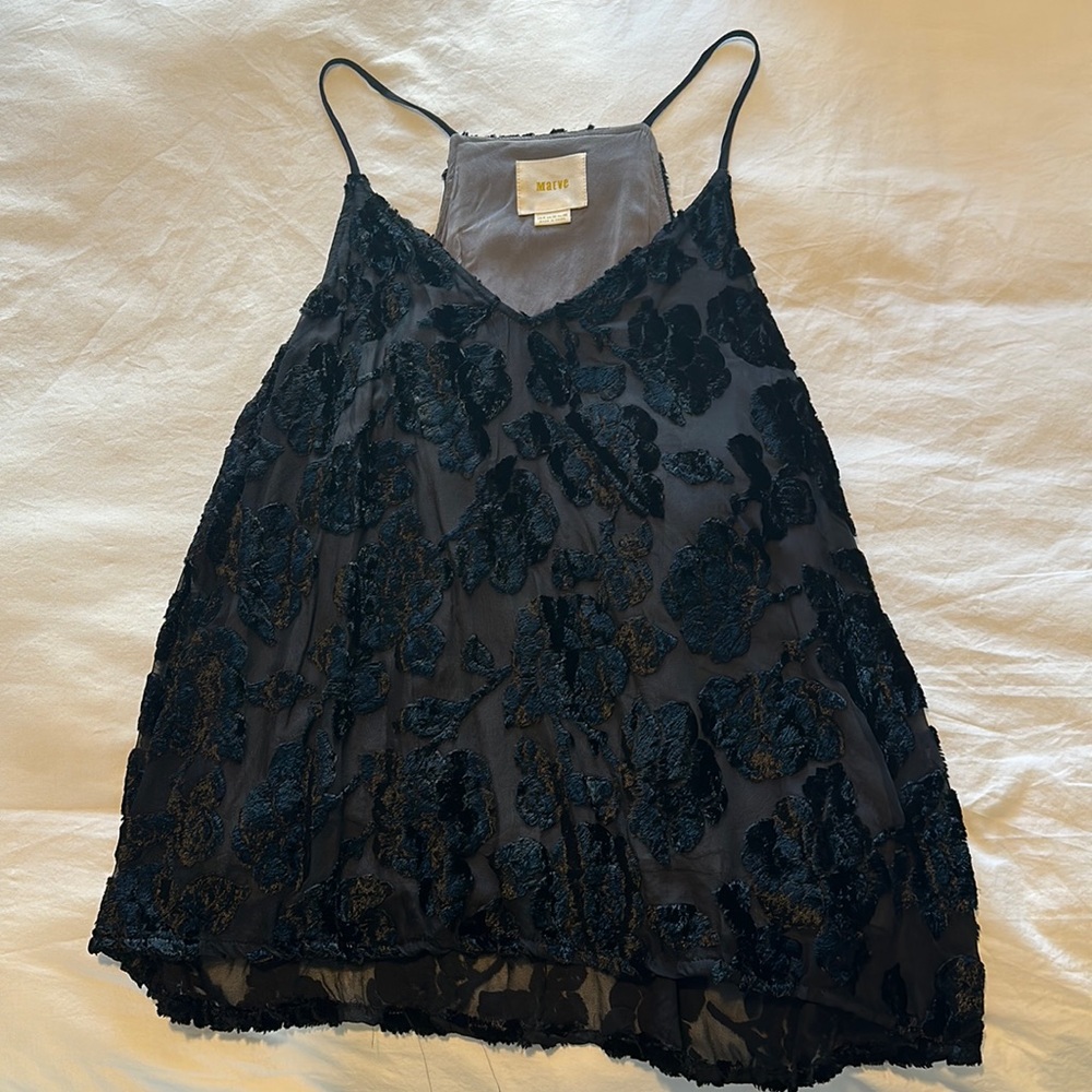 Velvet floral black tank - Maeve size 6 lightly worn